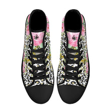 Load image into Gallery viewer, Ti Amo I love you - Exclusive Brand - Leopard with Flowers - High-Top Canvas Shoes - Black
