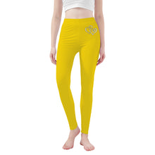 Load image into Gallery viewer, Ti Amo I love you - Exclusive Brand - Ripe Lemon - Double White Heart - Womens / Teen Girls / Womens Plus Size - Yoga Leggings - Sizes XS-3XL
