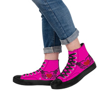 Load image into Gallery viewer, Ti Amo I love you - Exclusive Brand - Hollywood Cerise - Skeleton Hands with Heart - High Top Canvas Shoes - Black Soles
