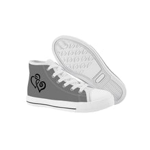 Load image into Gallery viewer, Ti Amo I love you - Exclusive Brand - Dove Gray - Double Black Heart  - Kids High Top Canvas Shoes
