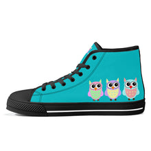 Load image into Gallery viewer, Ti Amo I love you - Exclusive Brand - 3 Sitting Owls - High-Top Canvavs Shoes - Black Soles
