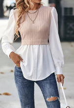 Load image into Gallery viewer, Women Clothing Round Neck Wavy Stripes Stitching Tops Elegant Blouse
