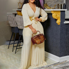 Load image into Gallery viewer, Summer V neck Sexy Lace up Pleated Wide Leg Jumpsuit
