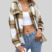 Load image into Gallery viewer, Woolen Plaid Long Sleeve Turn Down Collar Coat Thick Casual Loose Shirt
