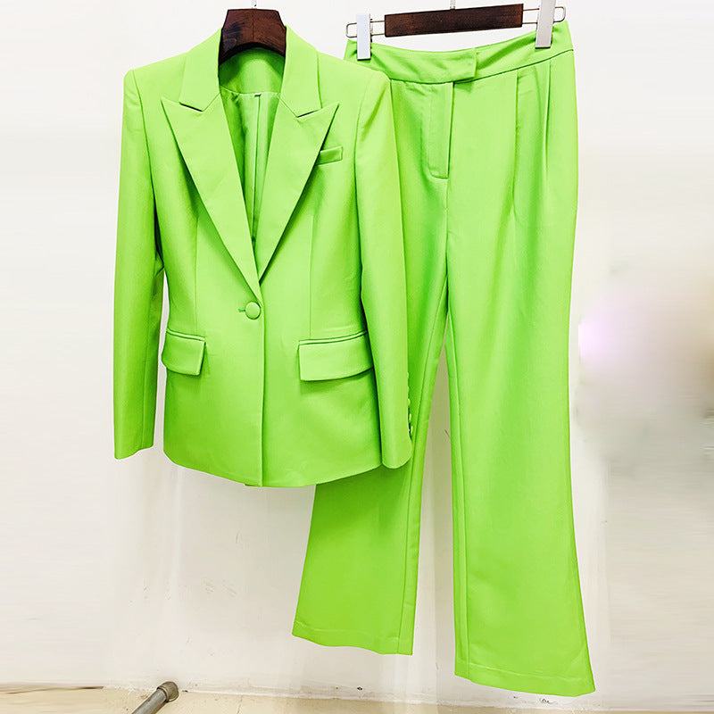 Womens -Green - Button Set Bootcut Pants Two Piece Set Blazers - Sizes S-2XL