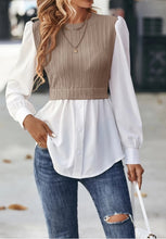 Load image into Gallery viewer, Women Clothing Round Neck Wavy Stripes Stitching Tops Elegant Blouse
