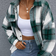 Load image into Gallery viewer, Woolen Plaid Long Sleeve Turn Down Collar Coat Thick Casual Loose Shirt
