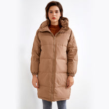 Load image into Gallery viewer, Womens Zipper Outdoor Thick Medium Length Hooded Down Jacket
