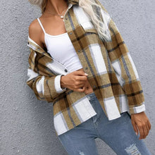 Load image into Gallery viewer, Woolen Plaid Long Sleeve Turn Down Collar Coat Thick Casual Loose Shirt
