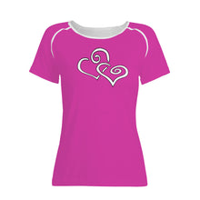 Load image into Gallery viewer, TI Amo I love you - Exclusive Brand - Cerise - Double White Heart - Women&#39;s T shirt - Sizes XS-2XL
