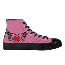 Load image into Gallery viewer, Ti Amo I love you - Exclusive Brand - Charm - Skeleton Hands with Heart - High Top Canvas Shoes - Black  Soles
