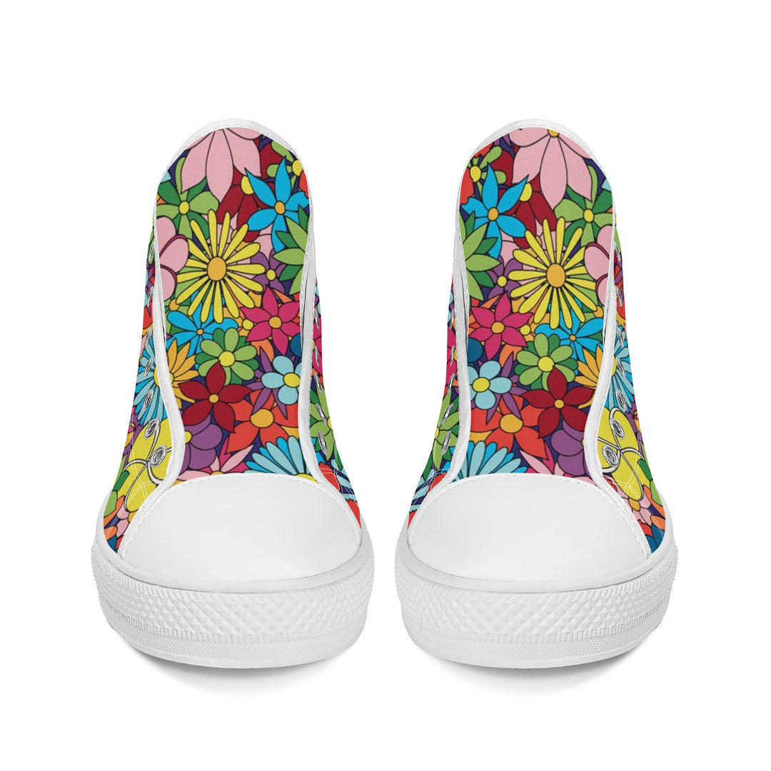 Ti Amo I love you - Exclusive Brand - Colorful Flowers - High-Top Canvas Shoes - White Soles