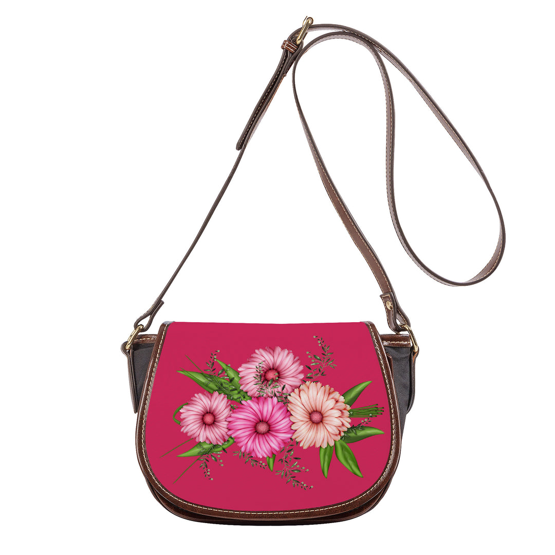 Ti Amo I love you - Exclusive Brand - Cerise Red 2 - Pink Floral - Saddle Bag