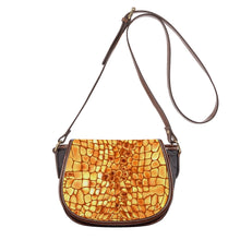 Load image into Gallery viewer, Ti Amo I love you - Exclusive Brand - Texas Rose &amp; Golden Tainoi Retile Skin Pattern - Saddle Bag
