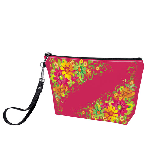 Ti Amo I love you - Exclusive Brand - Cerise Red 2 - Multicolor Floral - Sling Cosmetic Bag
