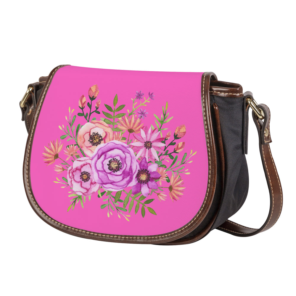 Ti Amo I love you - Excluiuve Brand - Hot Pink - Floral Pattern - Saddle Bag