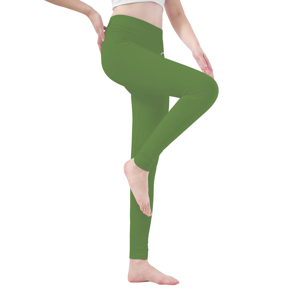 Ti Amo I love you - Exclusive Brand   - Asparagus - White Daisy -  Yoga Leggings