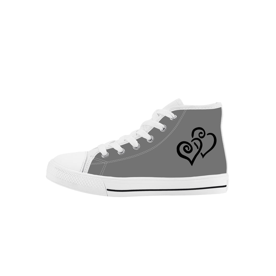 Ti Amo I love you - Exclusive Brand - Dove Gray - Double Black Heart  - Kids High Top Canvas Shoes