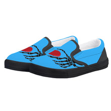 Load image into Gallery viewer, Ti Amo I love you - Exclusive Brand - Medium Cyan Blue - Skeleton Hands with Heart  - Kids Slip-on shoes - Black Soles
