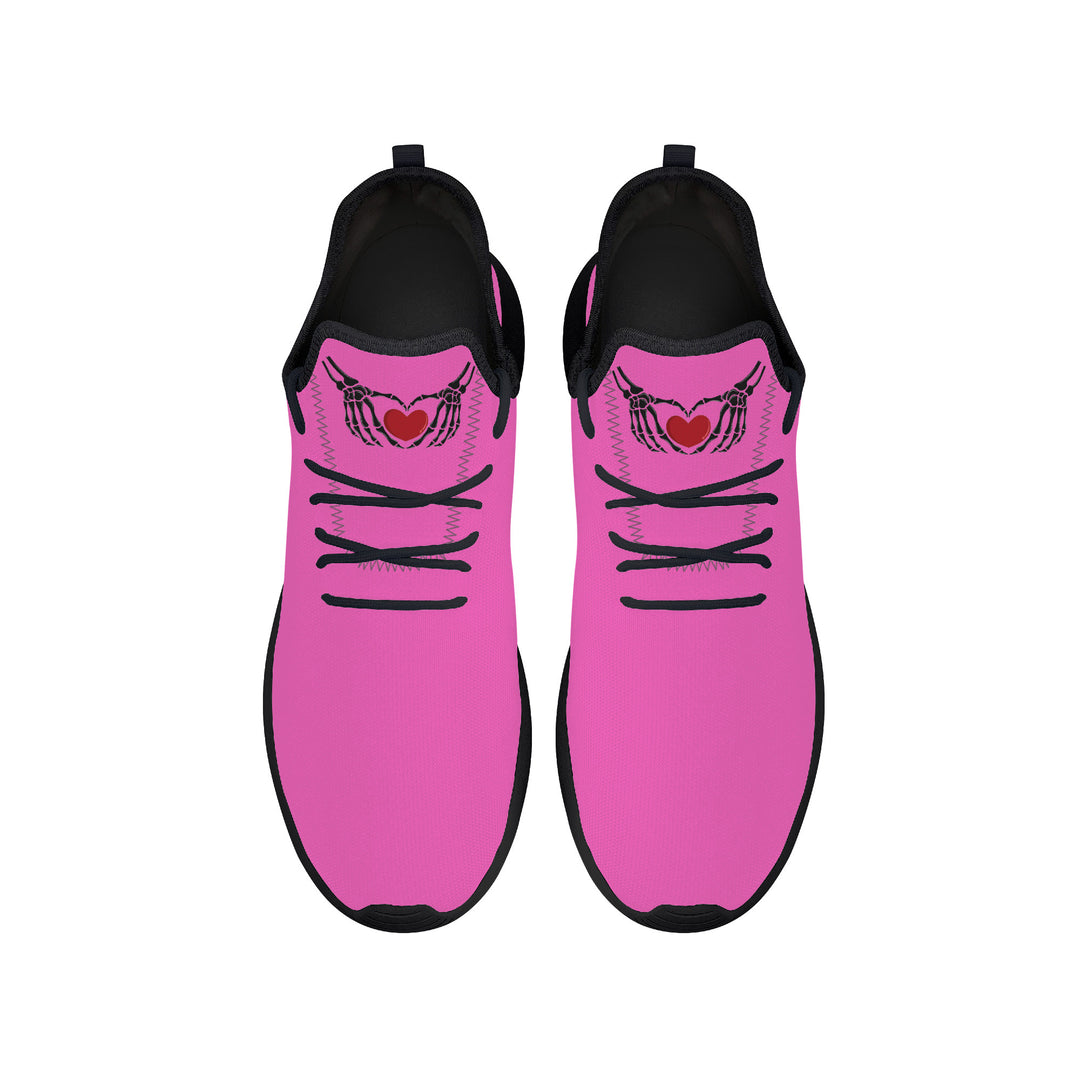 Ti Amo I love you - Exclusive Brand - Hot Pink - Skelton Hands with Heart - Mens / Womens - Lightweight Mesh Knit Sneaker - Black Soles