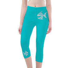 Load image into Gallery viewer, Ti Amo I love you - Exclusive Brand  - Vivid Cyan (Robin&#39;s Egg Blue) - Womens / Teen Girls / Womens Plus Size  - Capri Yoga Leggings - Sizes XS-3XL
