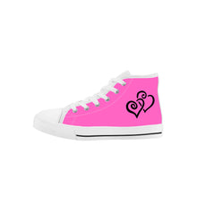 Load image into Gallery viewer, Ti Amo I love you - Exclusive Brand - Hot Pink - Double Black Heart - Kids High Top Canvas Shoes
