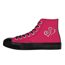 Load image into Gallery viewer, Ti Amo I love you - Cerise Red 2 - Double White Heart - High Top Canvas Shoes - Black  Soles
