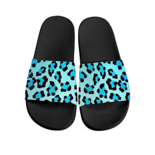 Load image into Gallery viewer, Ti Amo I love you - Exclusive Brand - Bright Turqoiuse &amp; Ice Cold Leopard Pattern - Womens / Childrens  / Youth  - Slide Sandals - Black Soles
