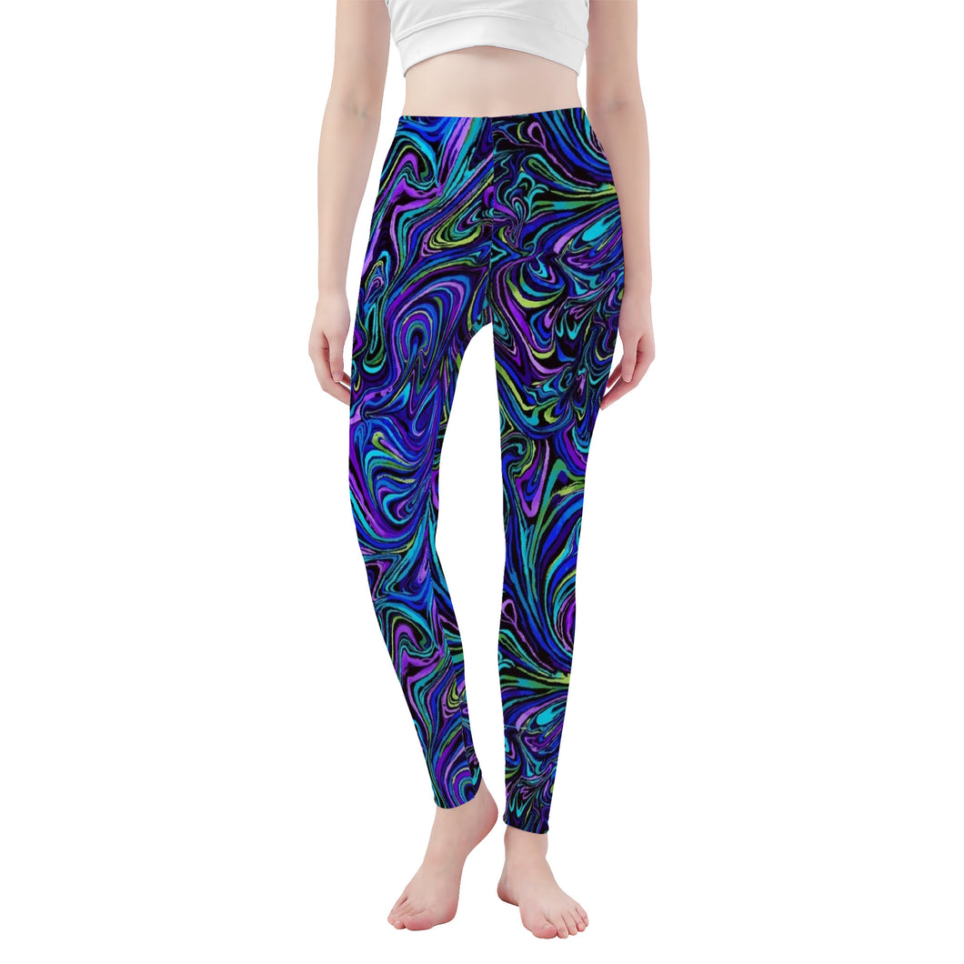 Ti Amo I love you - Exclusive Brand - Blue Neon Swirl - Womens / Teen Girls / Womens Plus Size - Yoga Leggings - Sizes XS-3XL