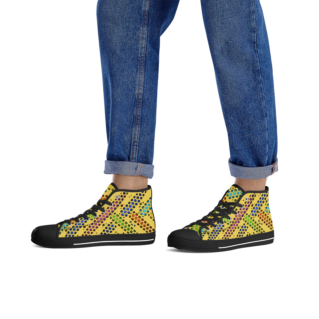 Ti Amo I love you - Exclusive Brand - Mistard Yellow - Dot Deco - High-Top Canvas Shoes - Black Soles