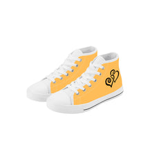 Load image into Gallery viewer, Ti Amo I love you - Exclusive Brand - Light Orange - Double Black Heart - Kids High Top Canvas Shoes
