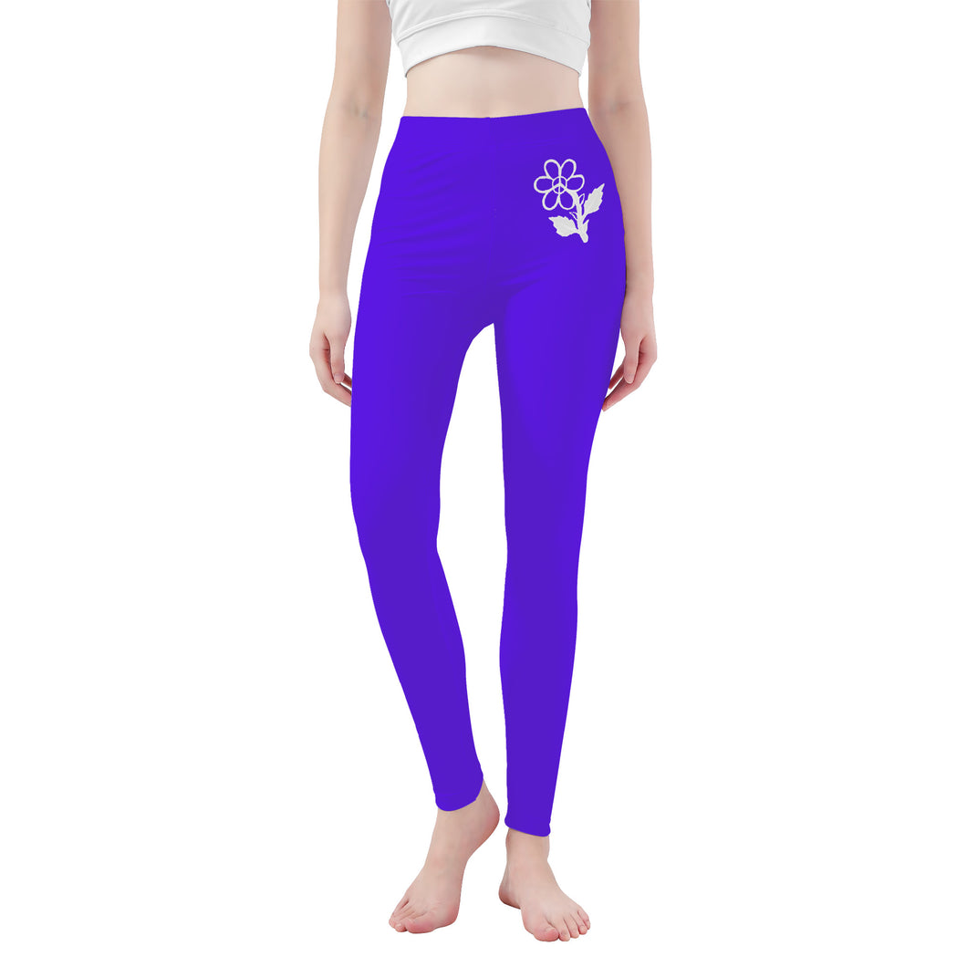 Ti Amo I love you Exclusive Brand  - Dark Purple - White Daisy - Yoga Leggings