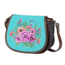 Load image into Gallery viewer, Ti Amo I love you - Exclusive Brand - Medium Turquoise Blue  - Floral Bouquet -  Saddle Bag
