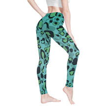 Load image into Gallery viewer, Ti Amo I love you - Exclusive Brand - Tradewind with Aqua Forest Leopard Spots - Womens / Teen Girls / Womens Plus Size - Yoga Leggings - Sizes XS-3XL
