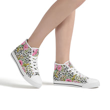 Load image into Gallery viewer, Ti Amo I love you  - Exclusive Brand  - Leopard &amp; Flowers - High-Top Canvas Shoes - White
