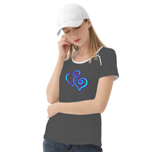 Load image into Gallery viewer, Ti Amo I love you - Exclusive Brand - Davy&#39;s Grey - Double Cyan Heart - Women&#39;s T shirt
