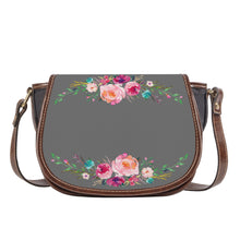 Load image into Gallery viewer, Ti Amo I love you - Exclusive Brand  - Dove Gray - Pink Floral -  Saddle Bag
