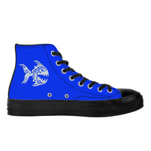 Load image into Gallery viewer, Ti Amo I love you - Exclusive Brand  - Blue Blue Eyes - Angry Fish - High Top Canvas Shoes - Black  Soles
