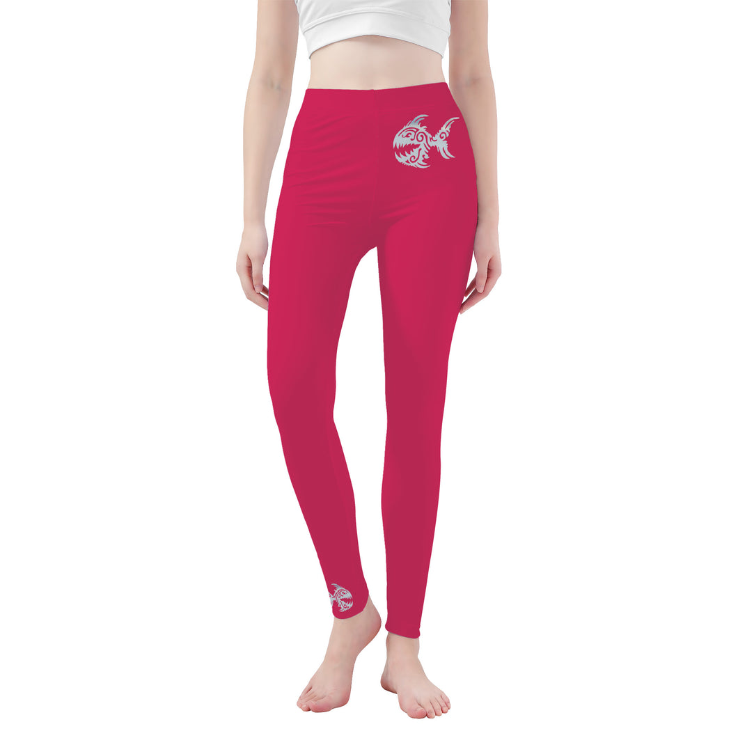 Ti Amo I love you - Exclusive Brand  - Cerise Red 2 - Angry Fish - Womens/ Teen Girls  / Womens Plus Size  - Yoga Leggings - Sizes XS-3XL