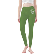 Load image into Gallery viewer, Ti Amo I love you - Exclusive Brand   - Asparagus - White Daisy -  Yoga Leggings
