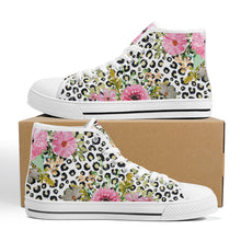 Load image into Gallery viewer, Ti Amo I love you  - Exclusive Brand  - Leopard &amp; Flowers - High-Top Canvas Shoes - White
