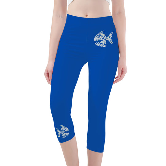 Ti Amo I love you - Exclusive Brand  - Dark Blue - Angry Fish - Womens / Teen Girls/ Womens Plus Size  - Capri Yoga Leggings - Sizes XS-3XL