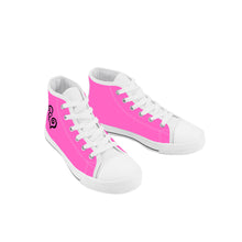 Load image into Gallery viewer, Ti Amo I love you - Exclusive Brand - Hot Pink - Double Black Heart - Kids High Top Canvas Shoes
