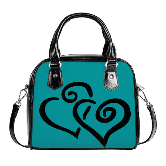 Ti Amo I love you - Exclusive Brand  - Persian Green - Double Black Heart -  Shoulder Handbag
