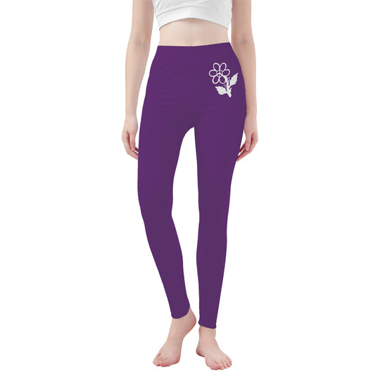 Ti Amo I love you - Exclusive Brand  - Purple - White Daisy -  Yoga Leggings