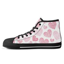 Load image into Gallery viewer, Ti Amo I love you - Exclusive Brand - White with Cavern Pink &amp; Charm Hearts - High-Top Canvas Shoes - Black
