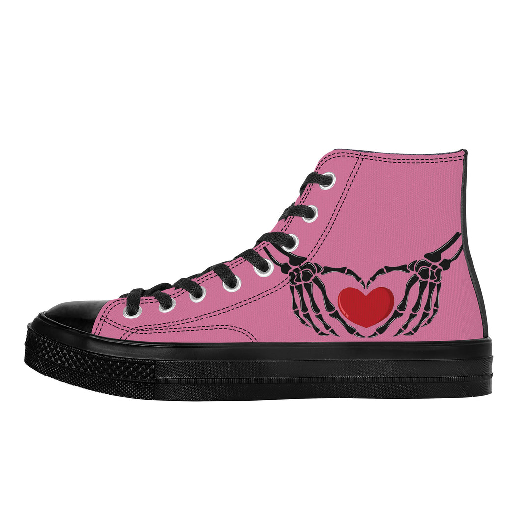 Ti Amo I love you - Exclusive Brand - Charm - Skeleton Hands with Heart - High Top Canvas Shoes - Black  Soles