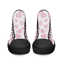 Load image into Gallery viewer, Ti Amo I love you - Exclusive Brand - White with Cavern Pink &amp; Charm Hearts - High-Top Canvas Shoes - Black
