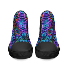 Load image into Gallery viewer, Ti Amo I love you - Exclusive Brand - Blue Zodiac, Curious Blue, Malachite, Purple Heart -Tie-Dye - High-Top Canvas Shoes - Black
