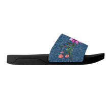 Load image into Gallery viewer, Ti Amo I love you  - Exclusive Brand  - Denim Look - Floral -  Womens / Children  / Youth  - Slide Sandals - Black Soles
